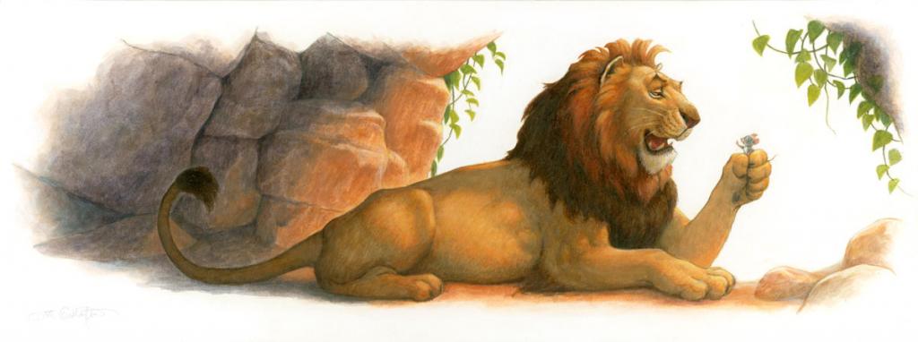 Peinture originale - Le lion et la souris - Scott Gustafson - Huile - 3258