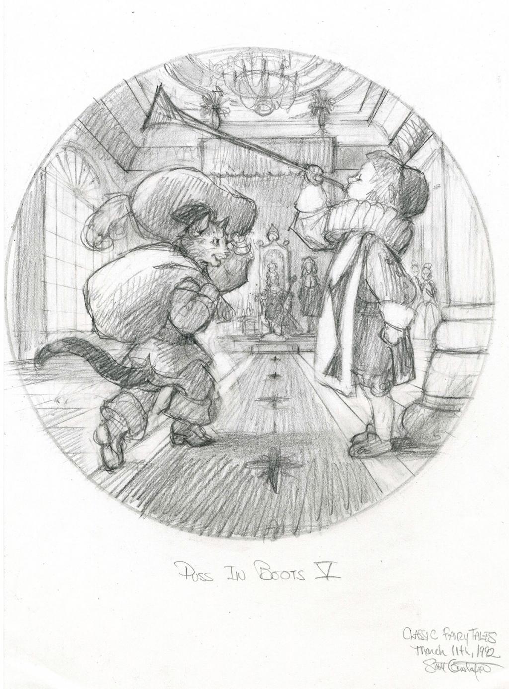 Puss in Boots - enters the Castle - Study for collector's plate - Scott Gustafson - Mine de plomb sur papier - 2797