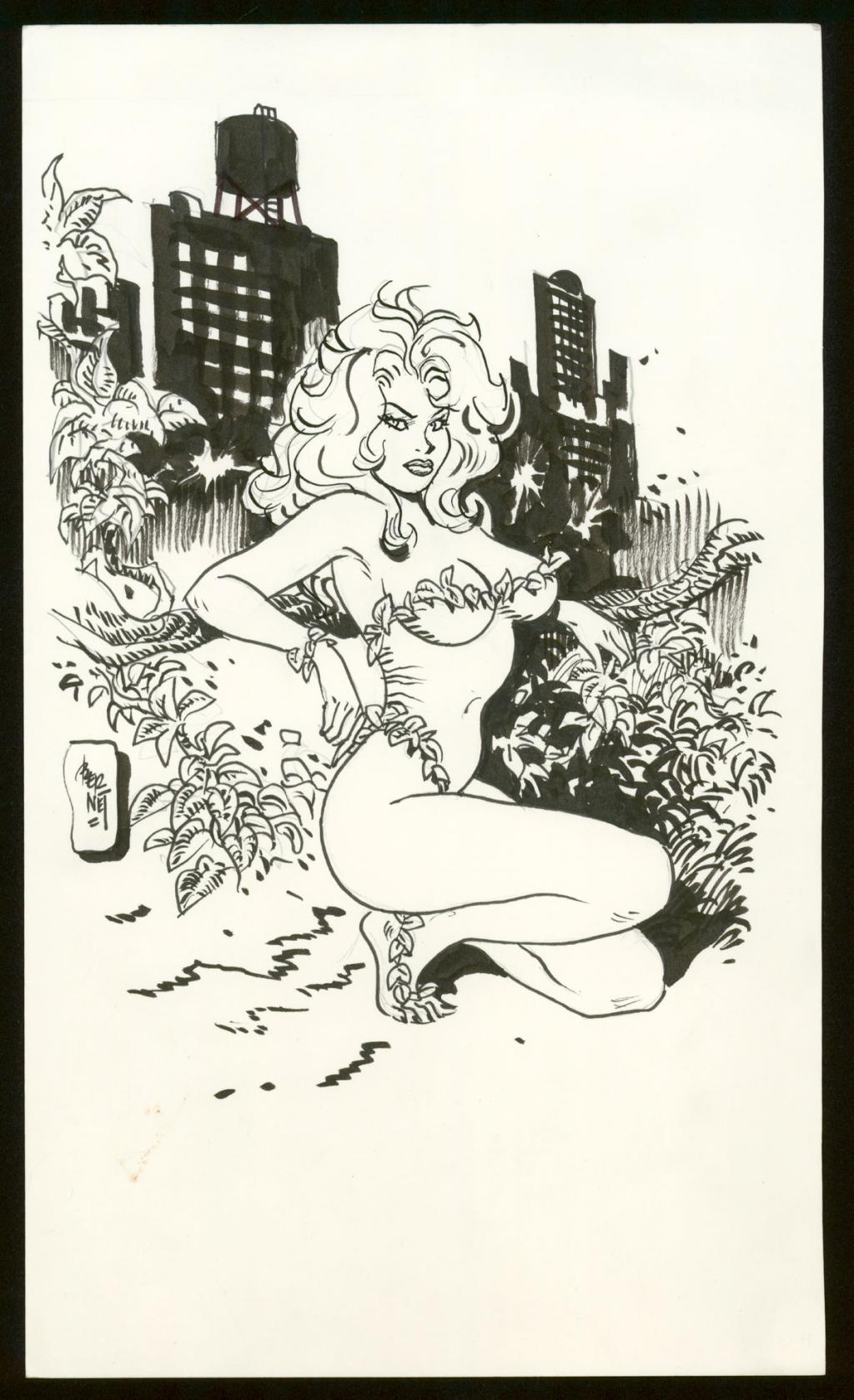 Illustration originale (pliure sur la partie blanche en haut) - Jordi Bernet - Encre de Chine et mine de plomb sur papier - 3993