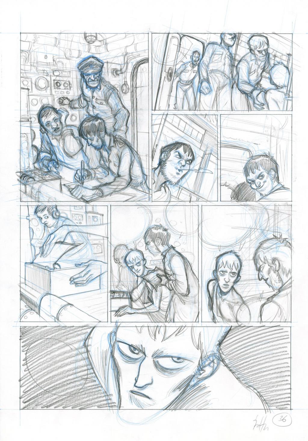 Planche originale - Crayonné et planche finale - Javier Hernández - Mine de plomb, crayon bleu et encre de Chine - 4038