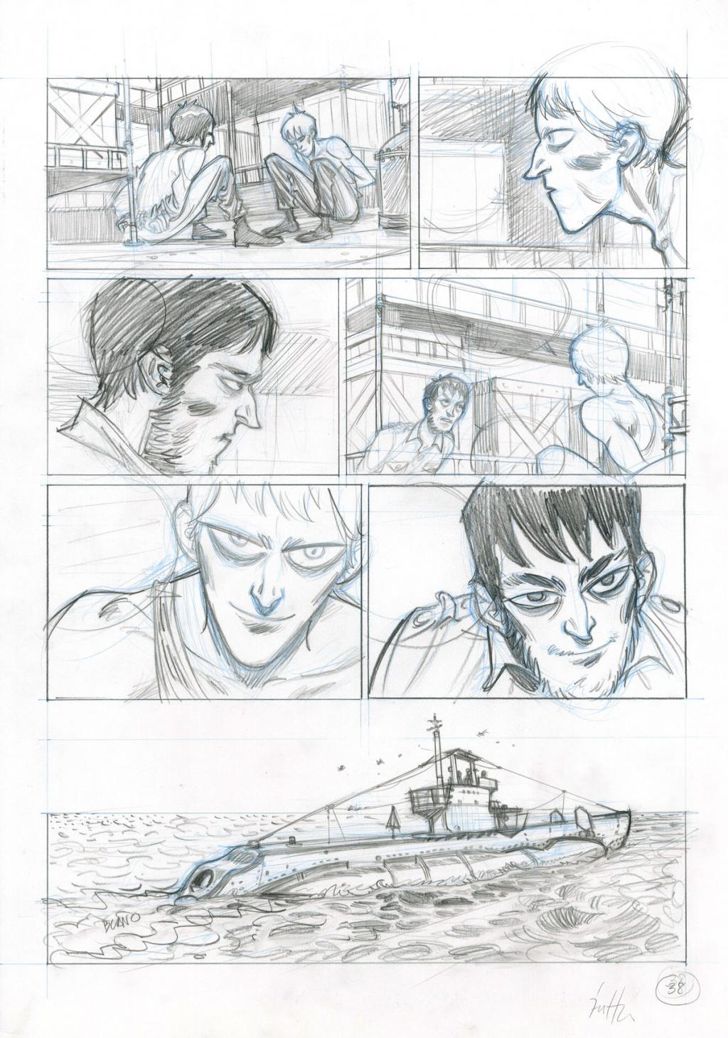 Planche originale - Crayonné et planche finale - Javier Hernández - Mine de plomb, crayon bleu et encre de Chine - 4039