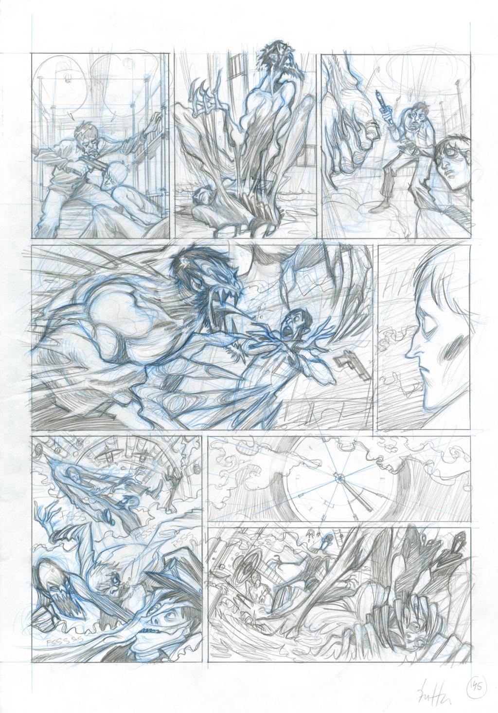 Planche originale - Crayonné et planche finale - Javier Hernández - Mine de plomb, crayon bleu et encre de Chine - 4040