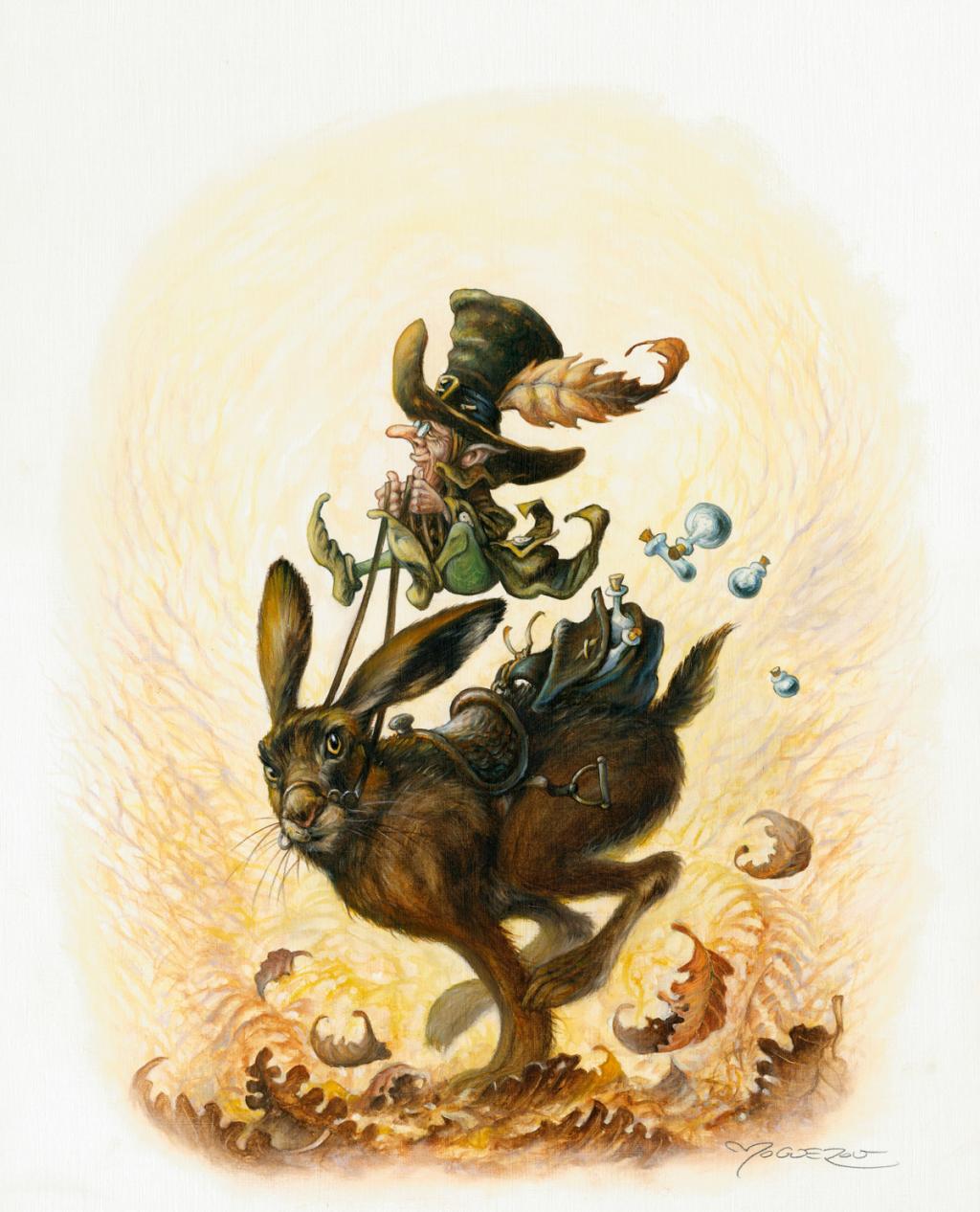 Illustration originale - Timole?on Aliboron sur son lie?vre - Pascal Moguérou - Gouache et encre de couleur sur papier - 2811