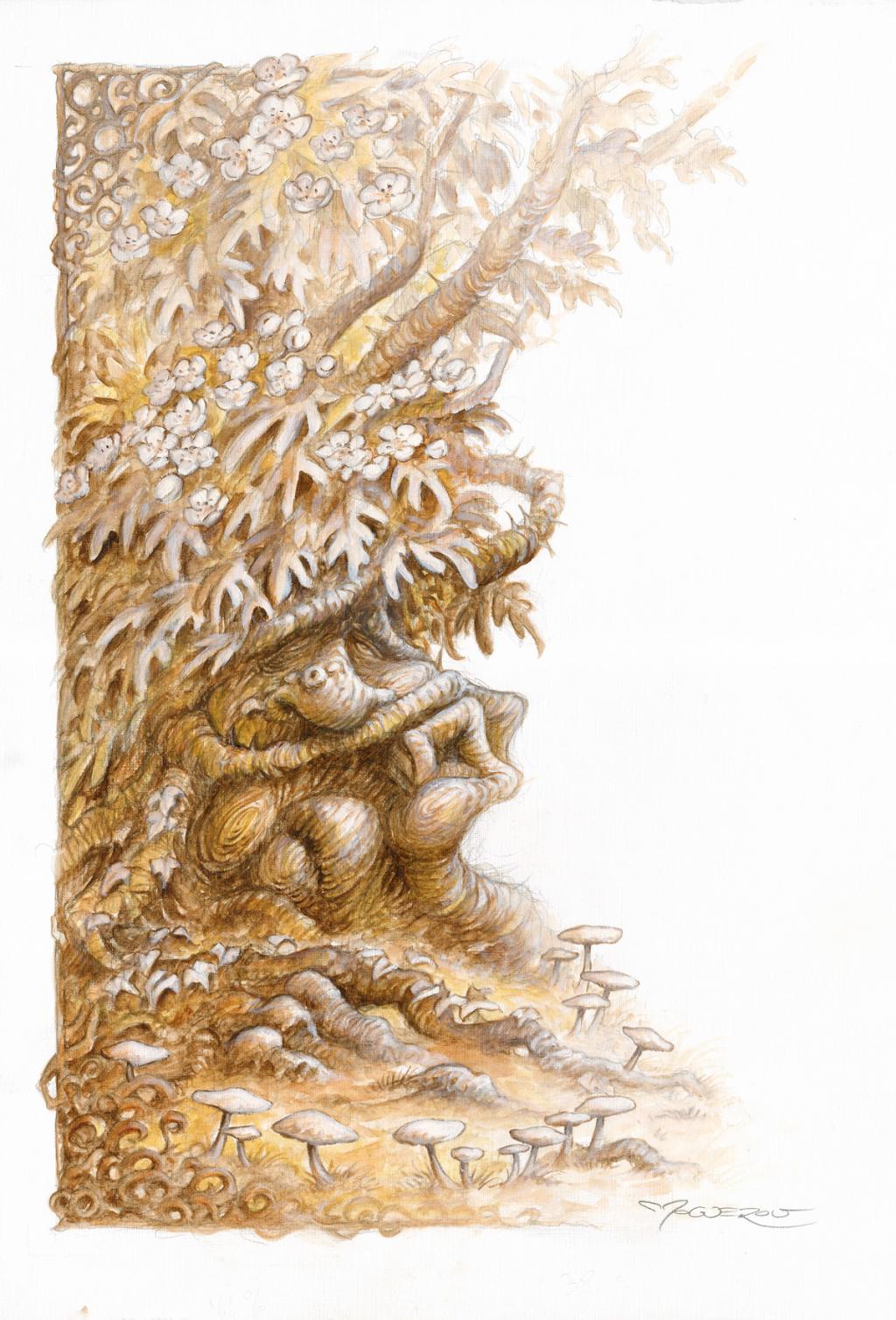 Illustration originale - L'Aubépine - Pascal Moguérou - Stylo, gouache et encre de couleur - 2814