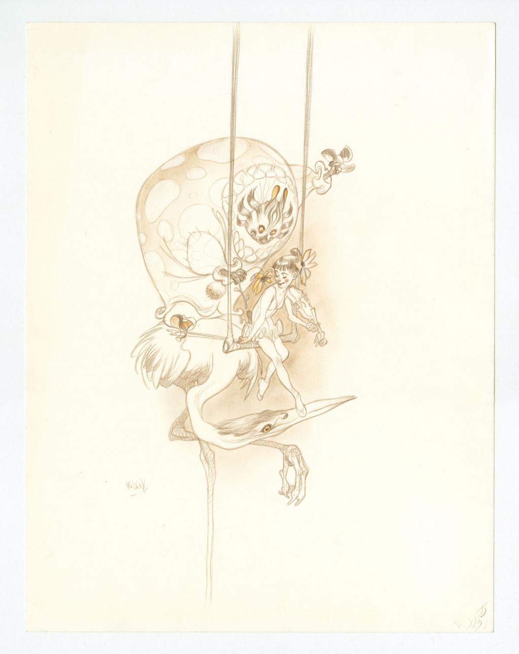 Illustration originale - Claire Wendling - Crayon de couleur sur papier - 3028