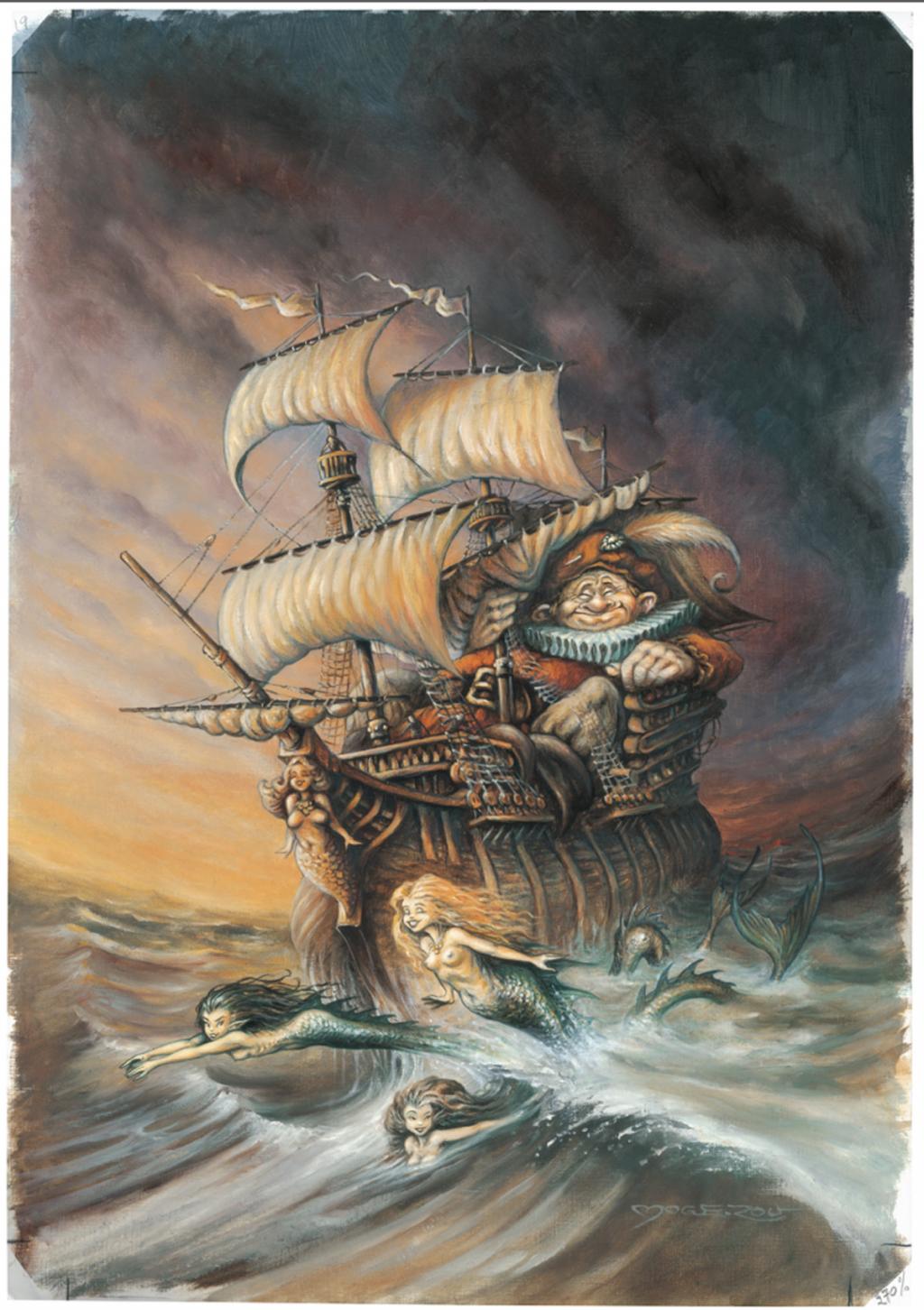 Illustration originale - Gargantua et les Sirènes - Pascal Moguérou - Huile sur papier - 2821