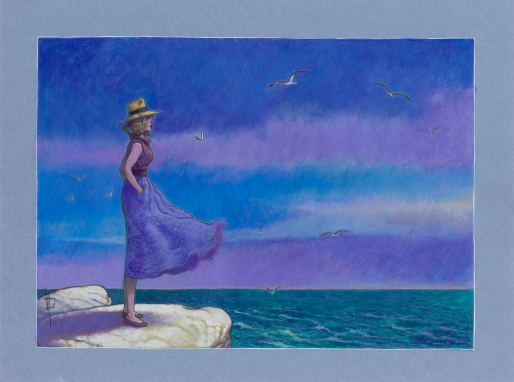 Illustration originale, Ana sur le grand rocher, 2013 - Miguelanxo Prado - Acrylique sur papier teinté - 3780