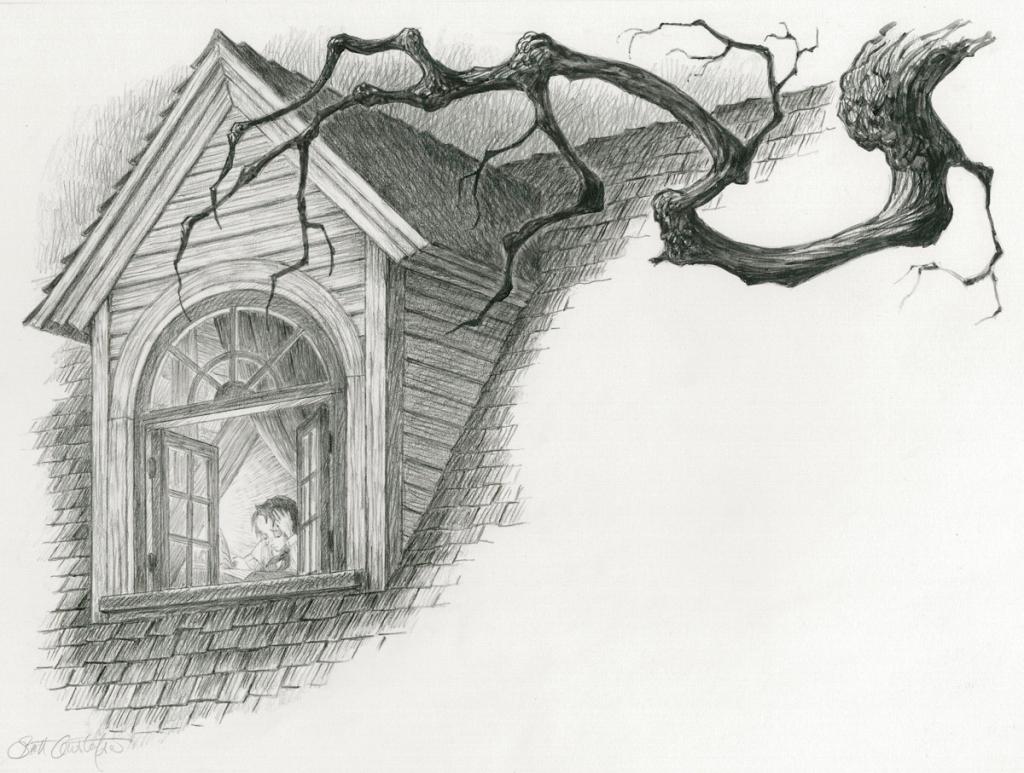 Eddie in dormer window - Scott Gustafson - Mine de plomb sur papier - 2932