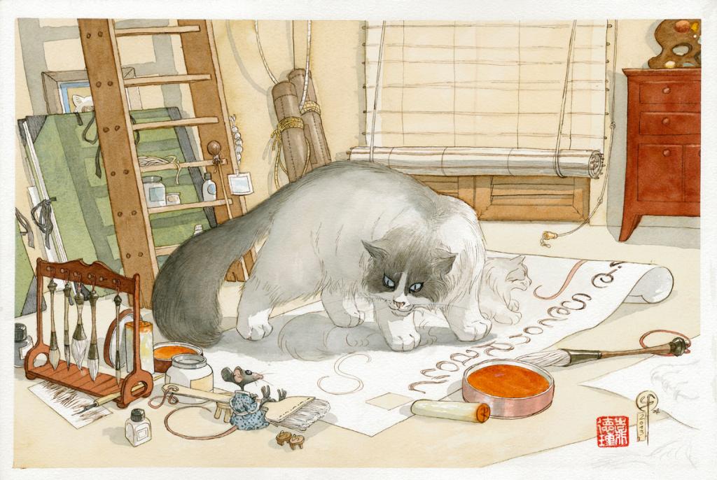 illustration originale - Le Monde selon Raoul - Frédéric Saurel - Aquarelle et encre de Chine sur papier - 2696