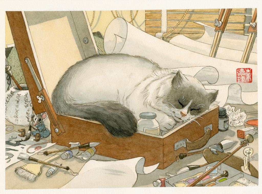 illustration originale - Le Monde selon Raoul - Frédéric Saurel - Aquarelle et encre de Chine sur papier - 2685