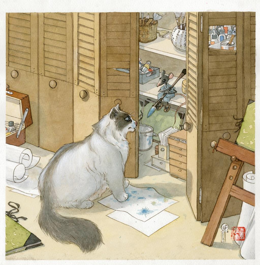 illustration originale - Le Monde selon Raoul - Frédéric Saurel - Aquarelle et encre de Chine sur papier - 2683