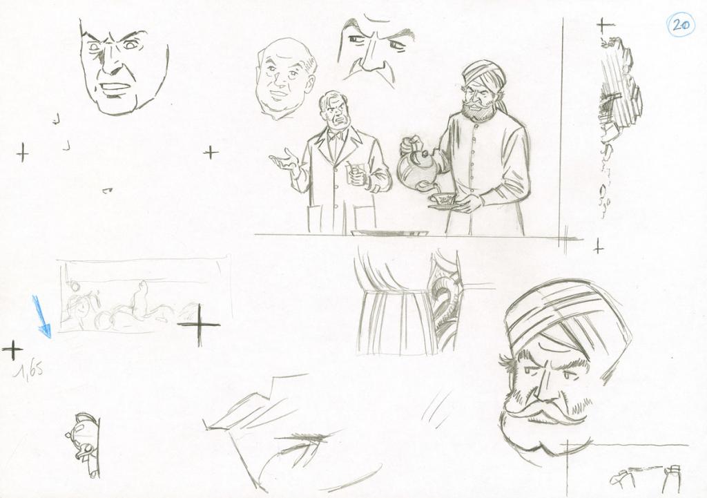 études de cases et personnages - Antoine Aubin - Crayon noir - 2870