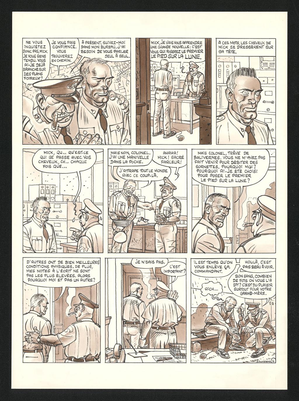 Planche originale n°4 de l'histoire Voyage au bout de la lune - Daniel Goossens - Encre de Chine et lavis sur papier - 5430