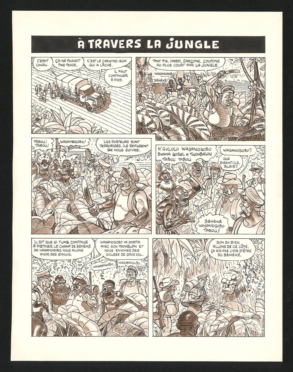 Planche originale n°1, numérotée 5, de l'histoire A travers la jungle - Daniel Goossens - Encre de Chine et lavis sur papier - 5428