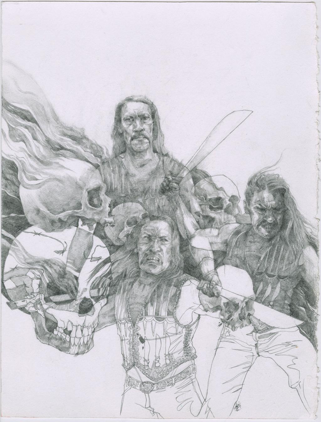 Hommage à ?Machete?, film de Robert Rodriguez (2010) - Ludovic Chesnot - Mine de plomb sur papier - 2897