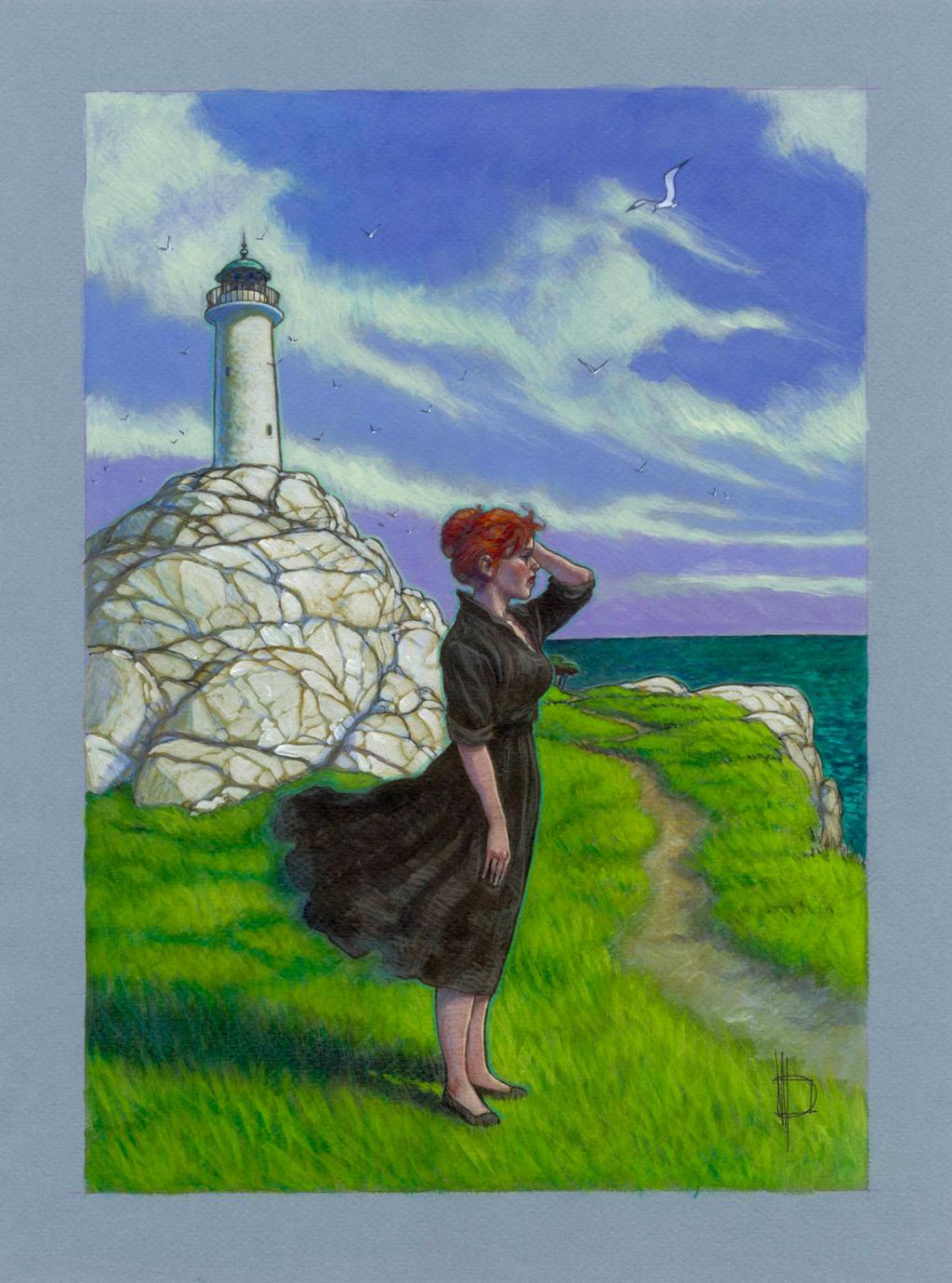 Illustration originale,  Sara devant le phare, 2014 - Miguelanxo Prado - Acrylique sur papier teinté - 3777
