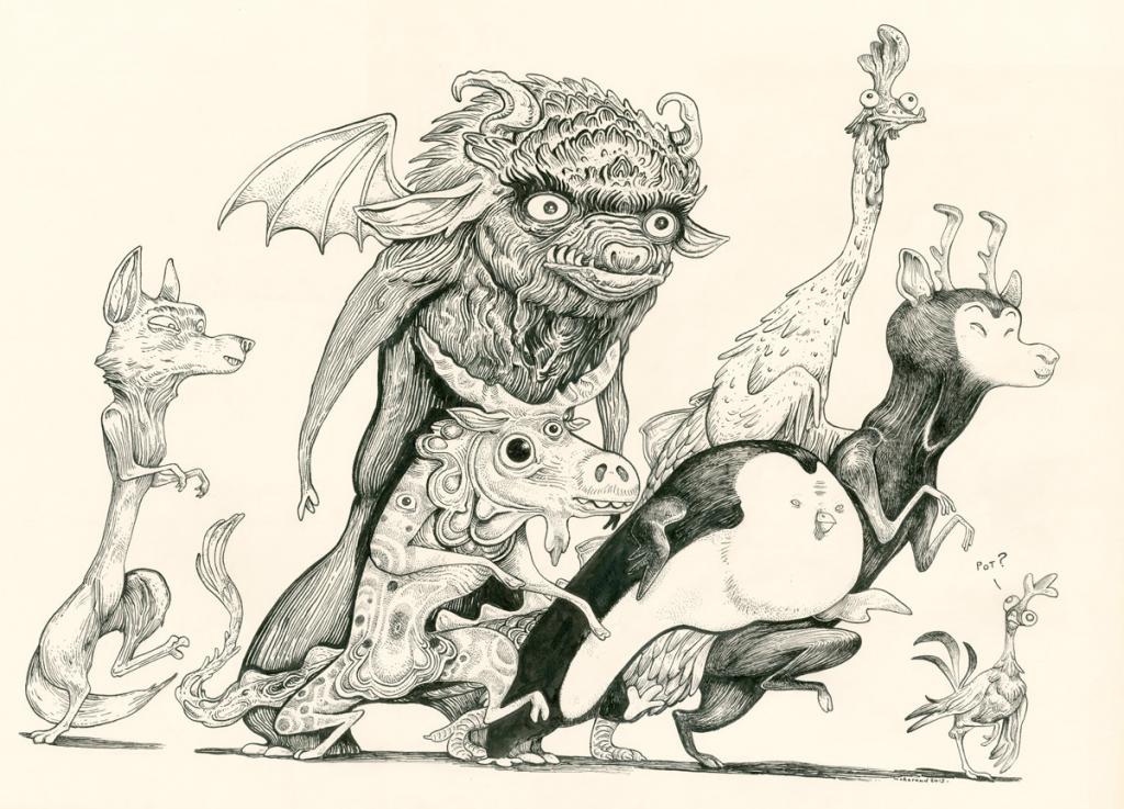 Illustration originale - la Parade des Monstres - Lionel Richerand - Encre de Chine - 2929