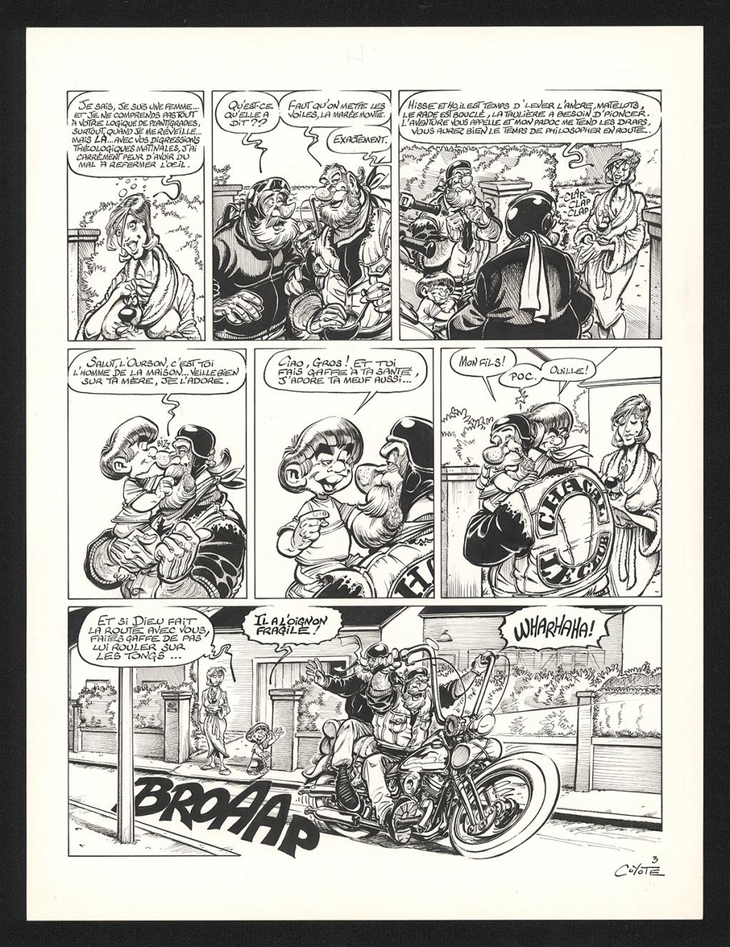 Planche originale n°3 de l'histoire L'ours des tavernes et l'ours bipolaire - Coyote - Encre de Chine sur papier - 5423