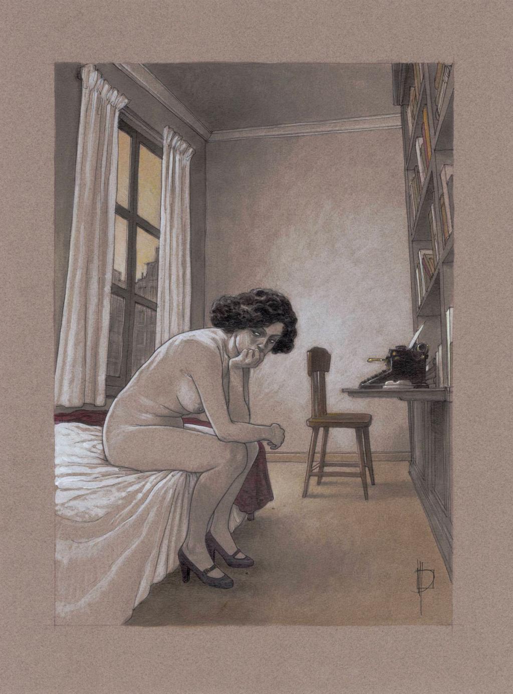 Illustration originale, Ballade du saxo et des néons I, 2014 - Miguelanxo Prado - Encre, crayon de couleur et acrylique sur papier t - 3776