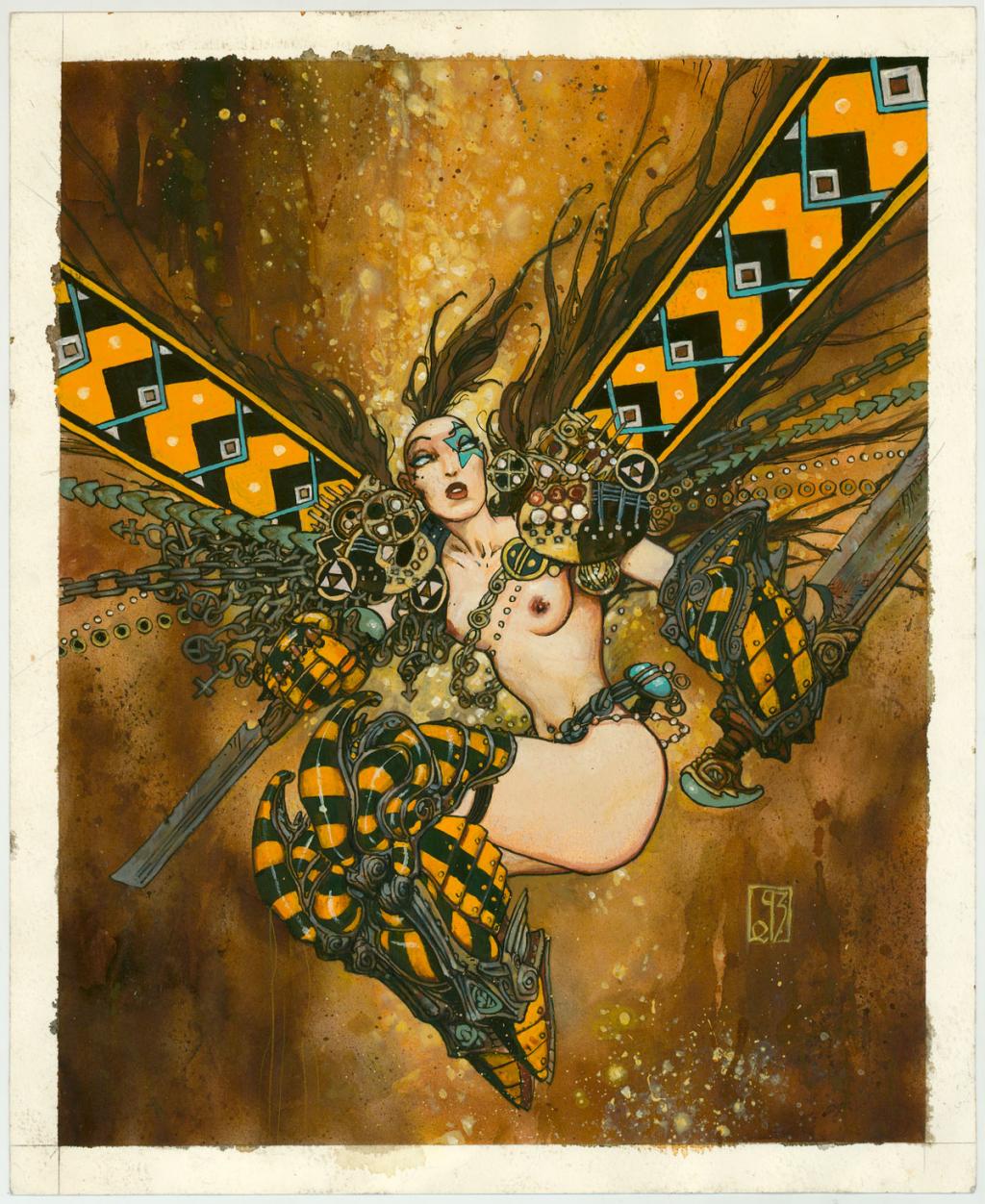 Illustration originale - Olivier Ledroit - Encre de Chine et encre de couleur sur papier - 3413