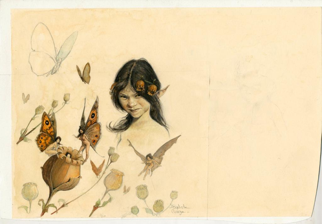 Illustration originale - le visage est sur 2 feuilles différentes - Jean-Baptiste Monge - Aquarelle et gouache sur papier - 3159