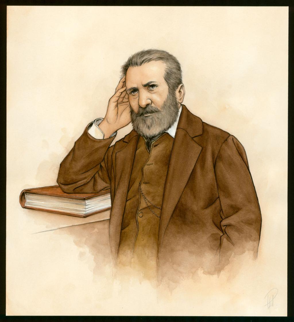 Illustration originale 32 - Victor Hugo pensif - Laurent Paturaud - Aquarelle et crayon de couleur sur papier - 3390