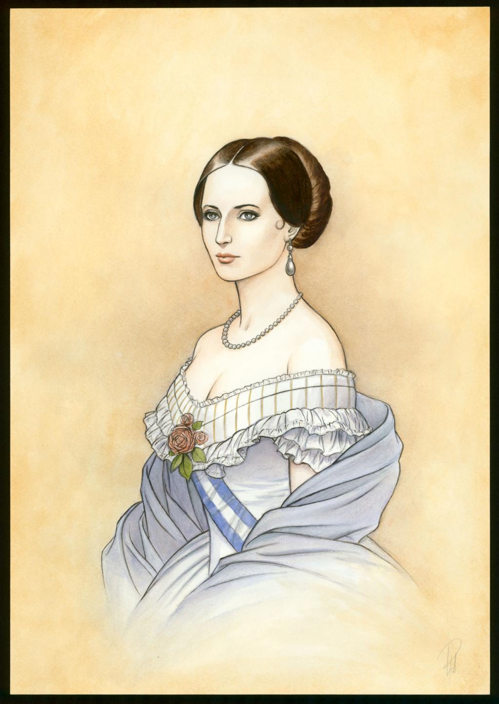 Illustration originale 15 - L'Impératrice Eugénie - Laurent Paturaud - Aquarelle et crayon de couleur sur papier - 3387