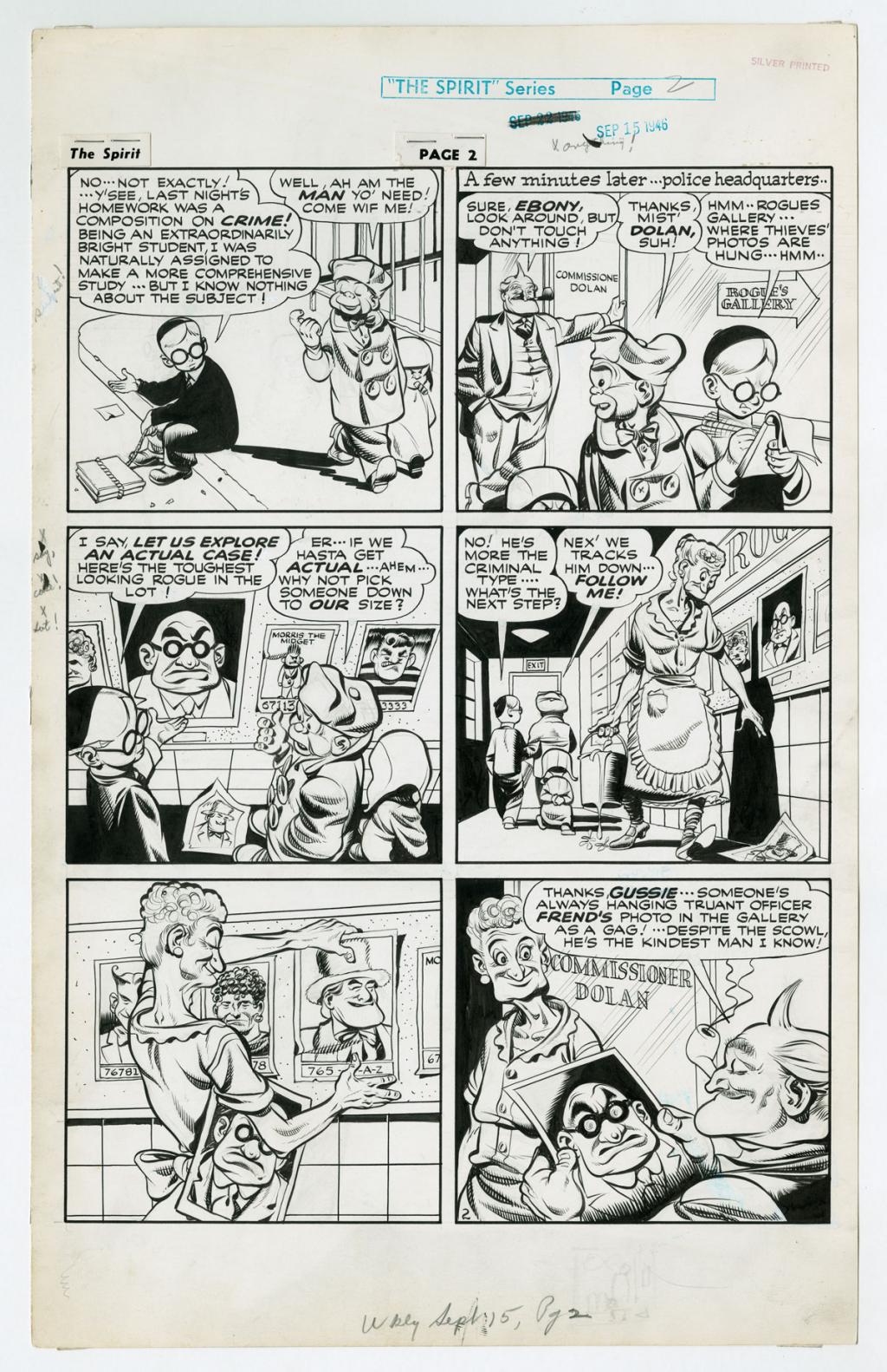 Planche originale de l'histoire  ?Back to School? , publiée le 15 septembre 1946 - Will Eisner - Encre de Chine, encre blanche et crayon sur papier - 3027