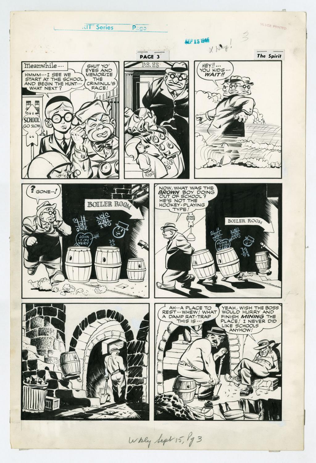 Planche originale de l'histoire  ?Back to School? , publiée le 15 septembre 1946 - Will Eisner - Encre de Chine, encre blanche et crayon sur papier - 3026