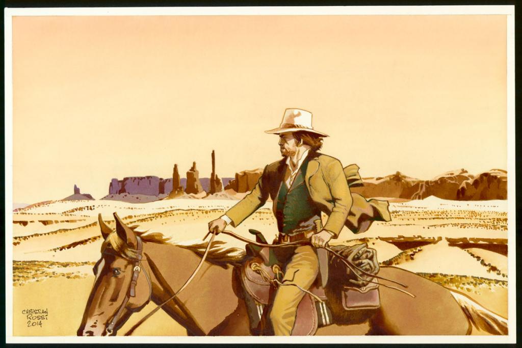 Illustration originale  inédite, "Monument Valley - Christian Rossi - Aquarelle sur papier - 3527