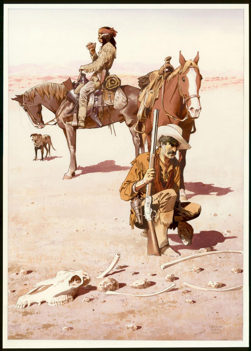 Illustration originale inédite, "Signal Apache - Christian Rossi - Aquarelle sur papier - 3526