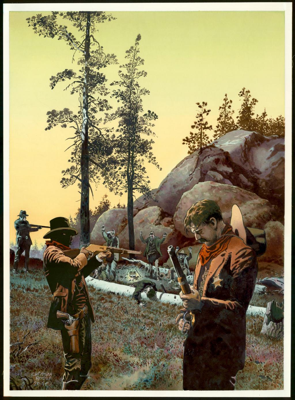 Illustration originale inédite, "Rustlers - Christian Rossi - Aquarelle sur papier - 3525