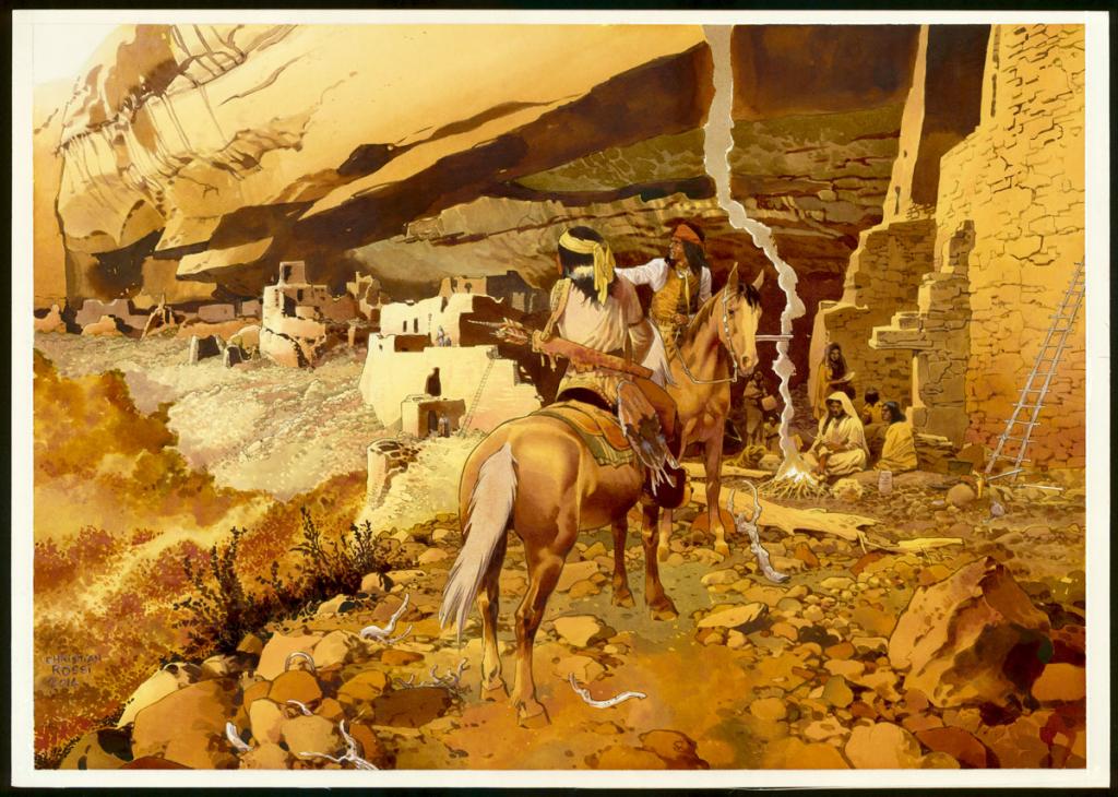 Illustration originale inédite, "Cliff Palace - Christian Rossi - Aquarelle sur papier - 3529