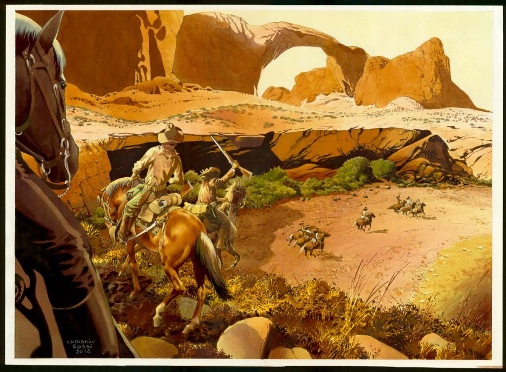 Illustration originale inédite, "Traque - Christian Rossi - Aquarelle sur papier - 3492