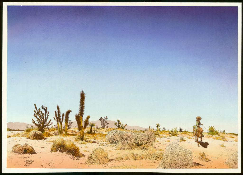 Illustration originale inédite, "Nouveau Mexique - Christian Rossi - Aquarelle sur papier - 3532