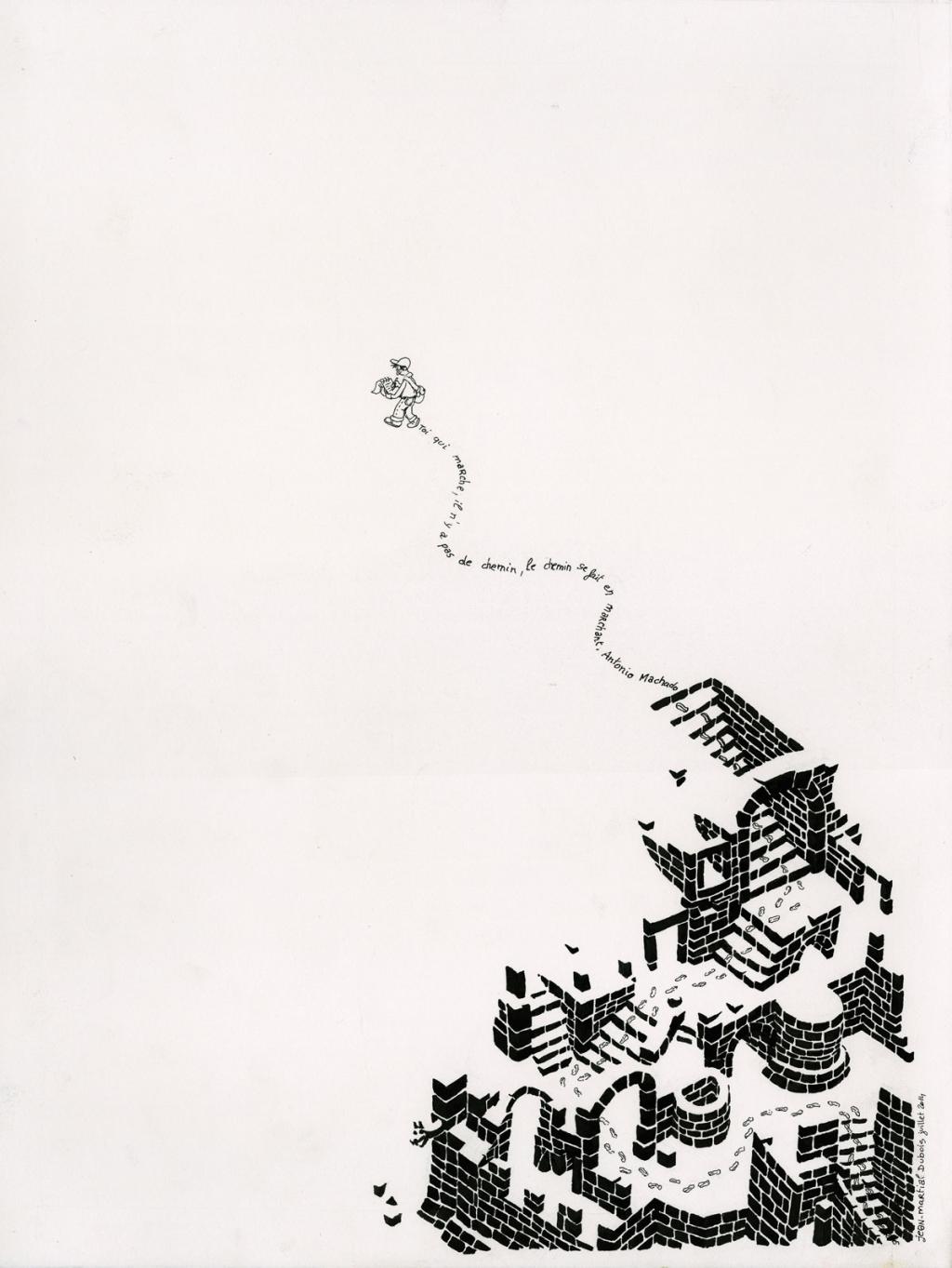 Illustration originale - Sur le chemin - Jean-Martial Dubois - Encre de Chine sur papier - 2962