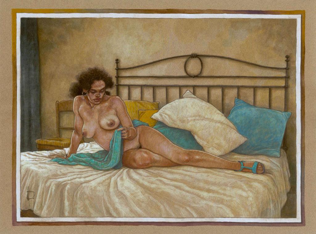 Illustration originale, Mariela ? Nu III, 2015 - Miguelanxo Prado - Crayon noir et acrylique sur papier - 3759