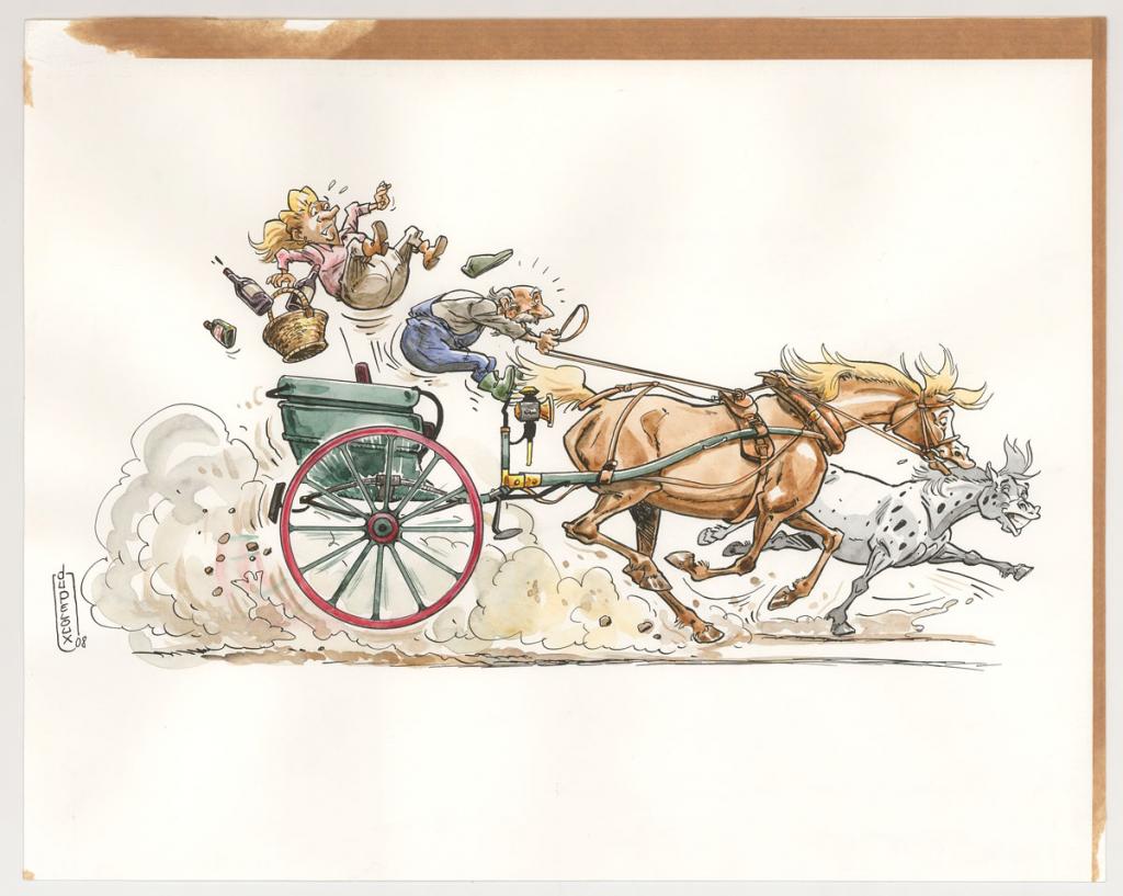 Illustration originale - Bébert et Monique - Benoit Du Peloux - Encre de Chine sur papier - 3040