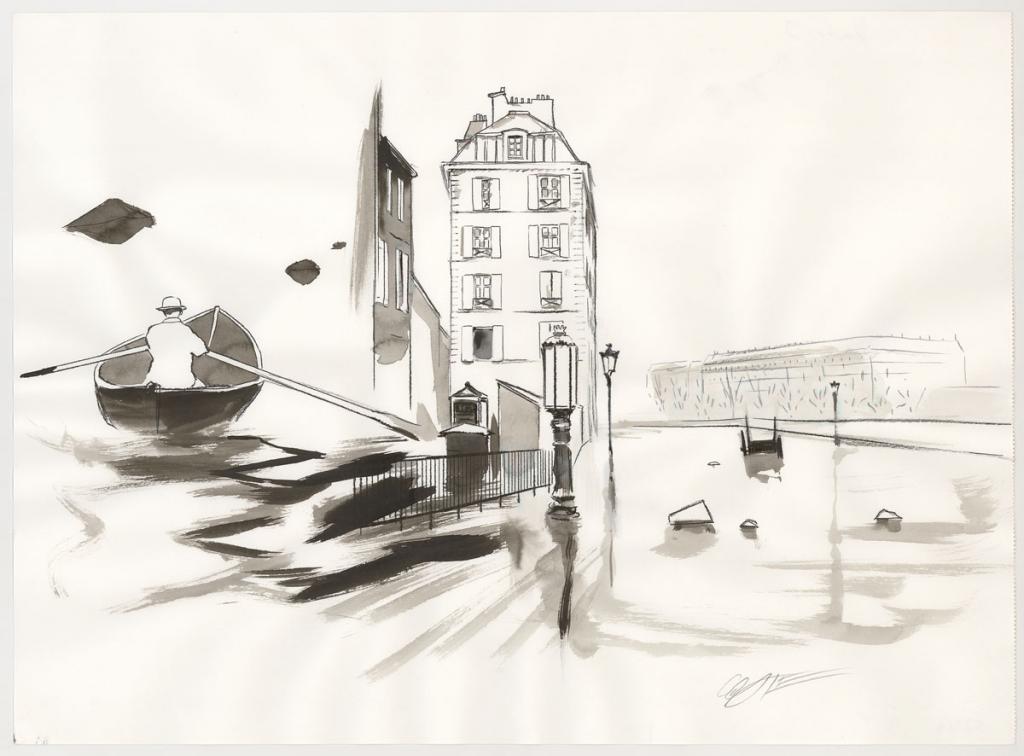 Illustration originale pour la planche 9 - Xavier Coste - Technique mixte - 3069