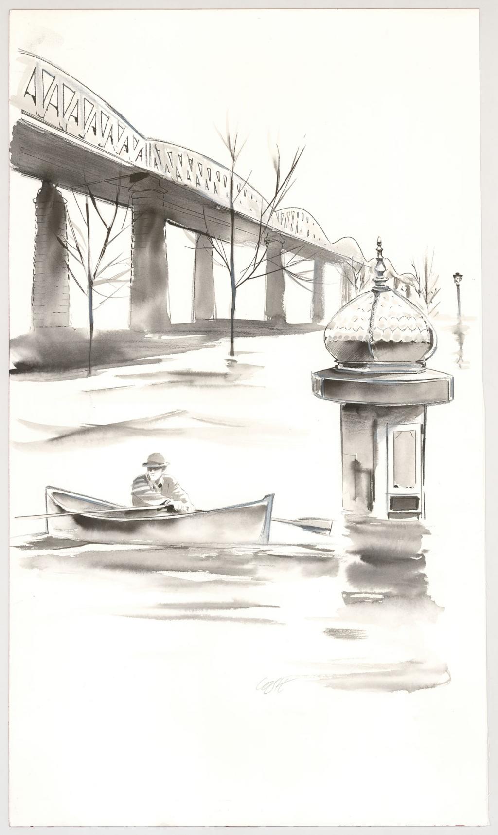 Illustration originale pour la planche 1 - Xavier Coste - Technique mixte - 3073