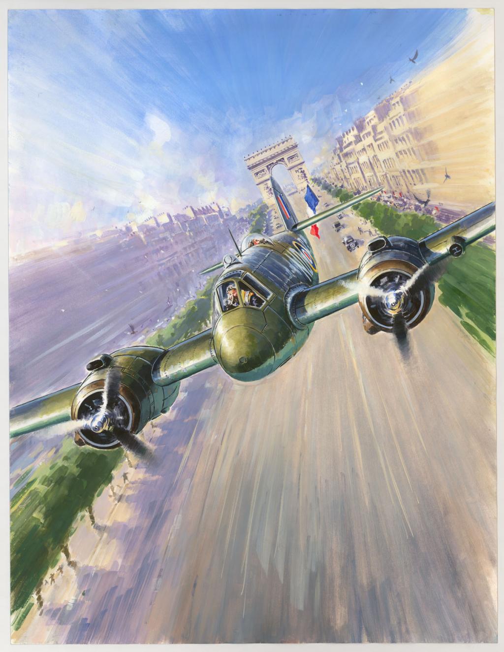 illustration originale intitulée "Beaufighter Champs-Elysées - Lucio Perinotto - Acrylique sur papier - 3045