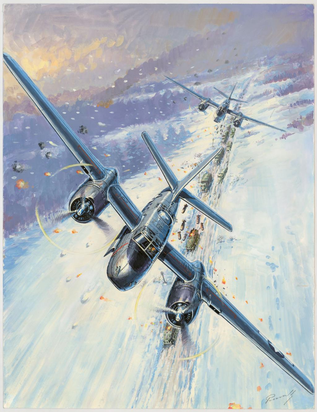 illustration originale intitulée "A26 invader Ardennes - Lucio Perinotto - Acrylique sur papier - 3047