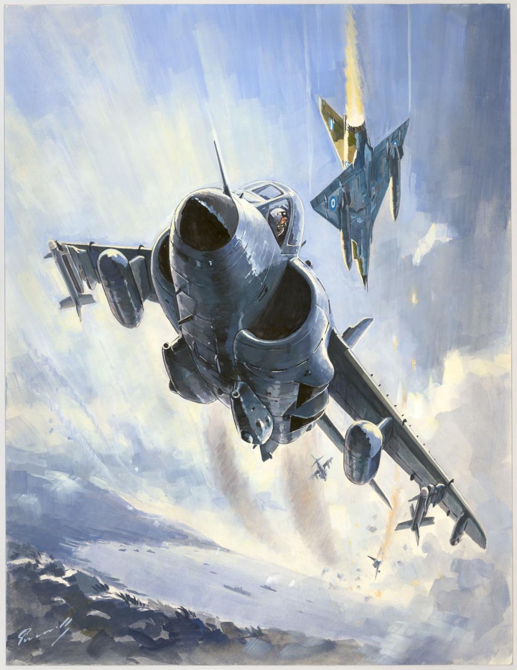 illustration originale intitulée "Harrier Malouines - Lucio Perinotto - Acrylique sur papier - 3048