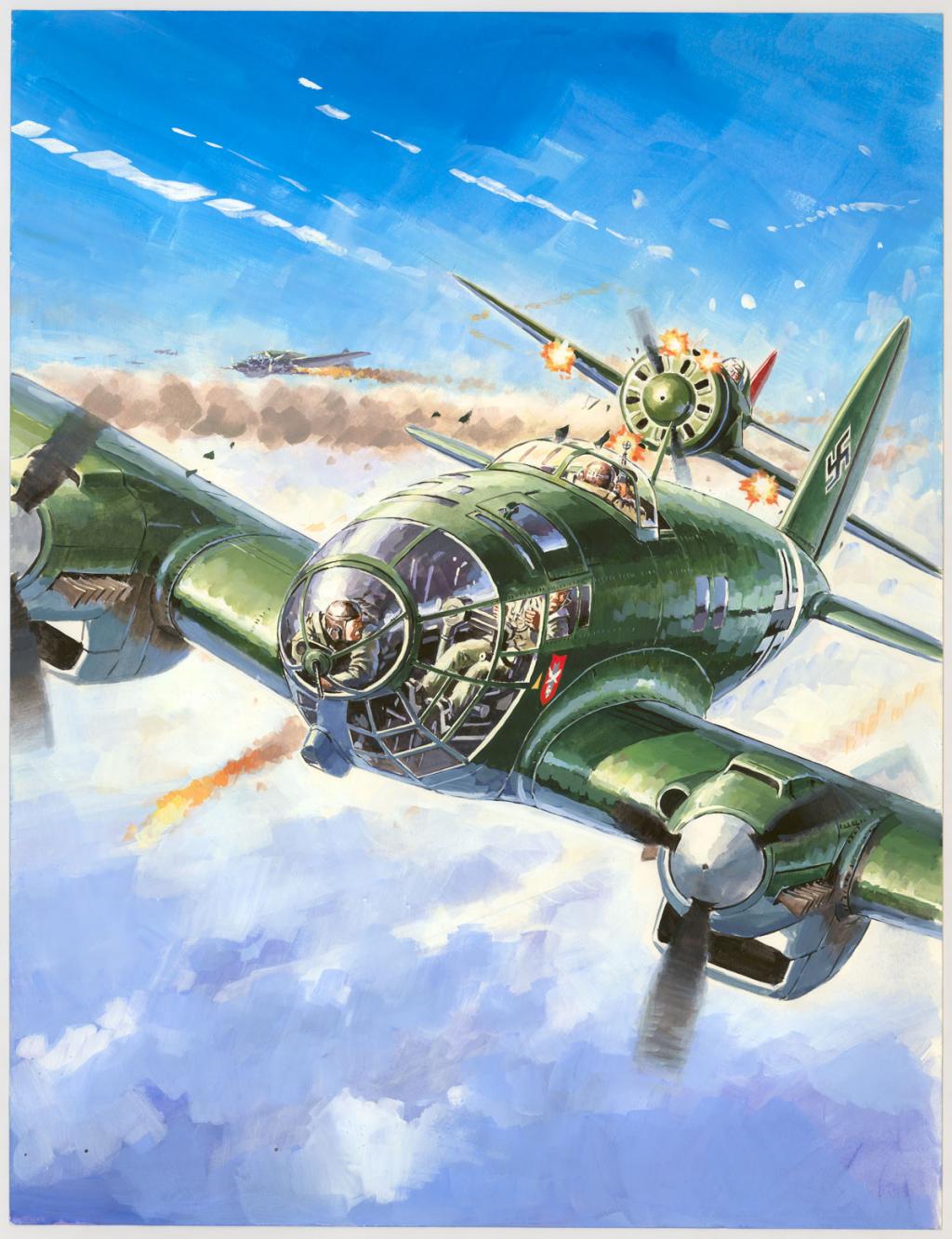 illustration originale intitulée "He 111 vs i-16 - Lucio Perinotto - Acrylique sur papier - 3049