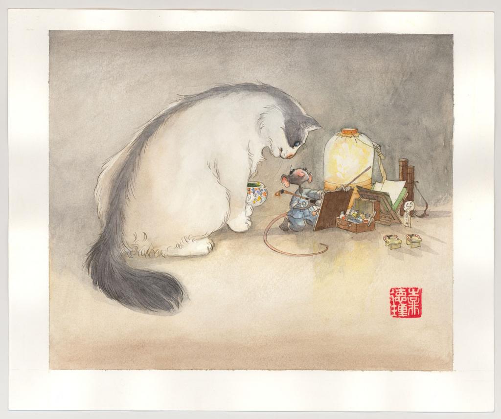 illustration originale - La grosse lanterne - Frédéric Saurel - Aquarelle et encre de Chine sur papier - 3163