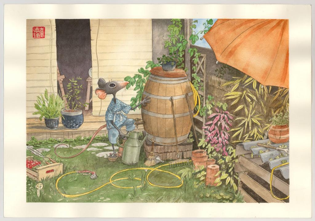 illustration originale -un petit bout de ciel bleu " - Frédéric Saurel - Aquarelle et encre de Chine sur papier - 3165