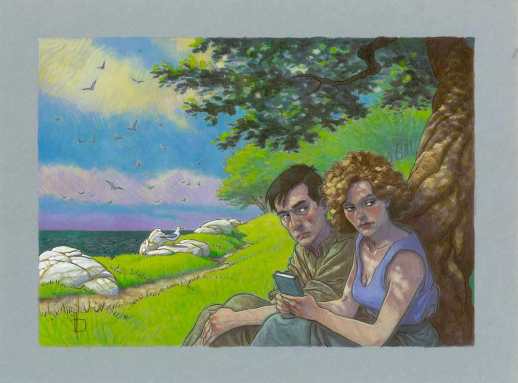 Illustration originale, Ana et Raúl sous les arbres II, 2015 - Miguelanxo Prado - Encre et acrylique sur papier teinté - 3760