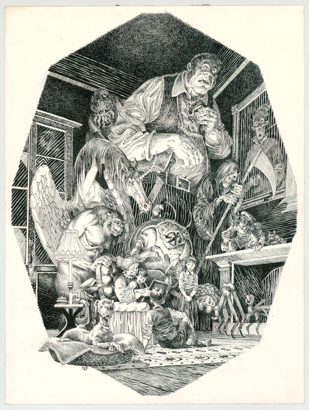 Illustration sur le thème du conteur - Etienne Leroux - Encre de Chine sur papier - 3074