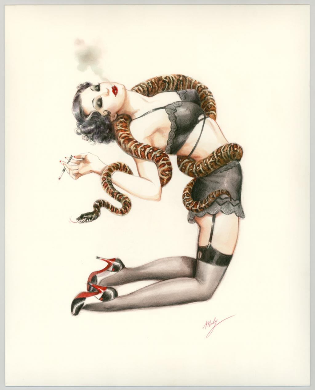 Illustration originale intitulée "A charming Satisfaction - Maly Siri - Aquarelle et mine de plomb sur papier - 3099