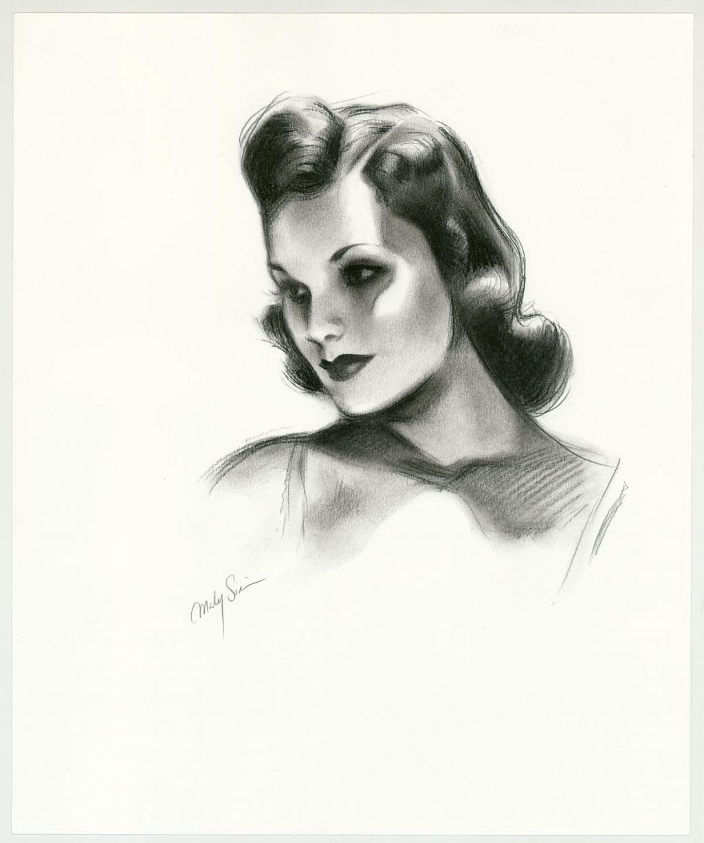 illustration originale intitulée "Ethel - Maly Siri - Fusain et pierre noire sur papier - 3117